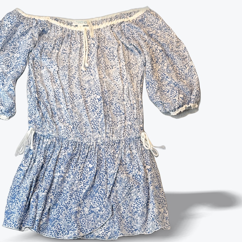 Poupette St Barth Sylvia Floral Off-the-Shoulder Mini Dress Blue White Size 1‎